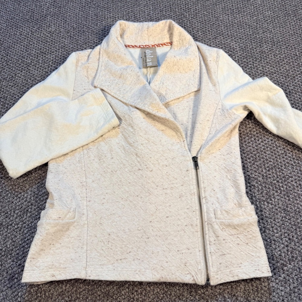 Dolan Left Coast Collection Moto Jacket L Cream Oatmeal Speckled Zip‎ Front